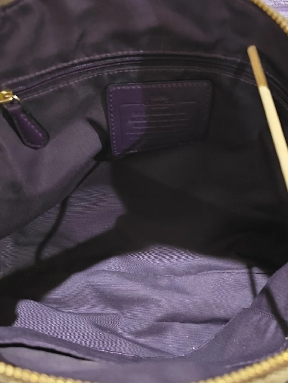 Coach Kelsey Brown Signature Satchel with Purple Leather Accents - Picture 10 of 15